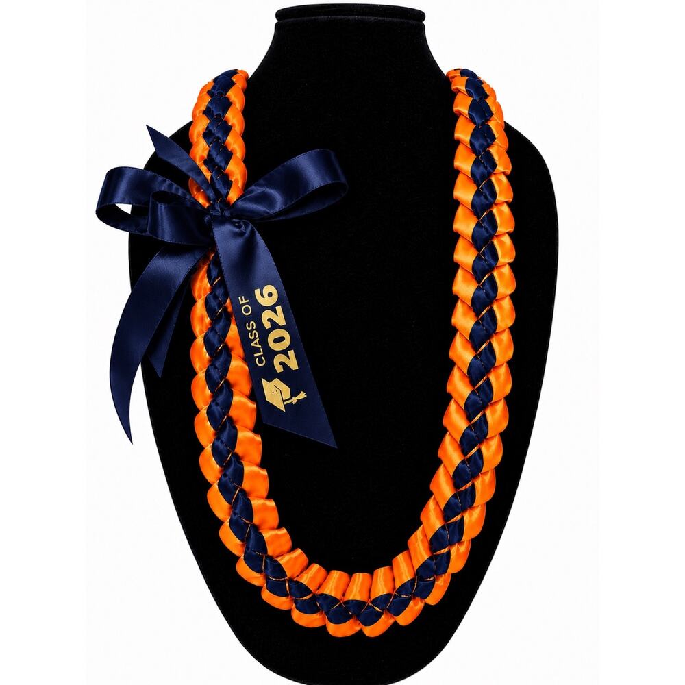 Navy and Orange Class of 2026 Graduation Keepsake Lei